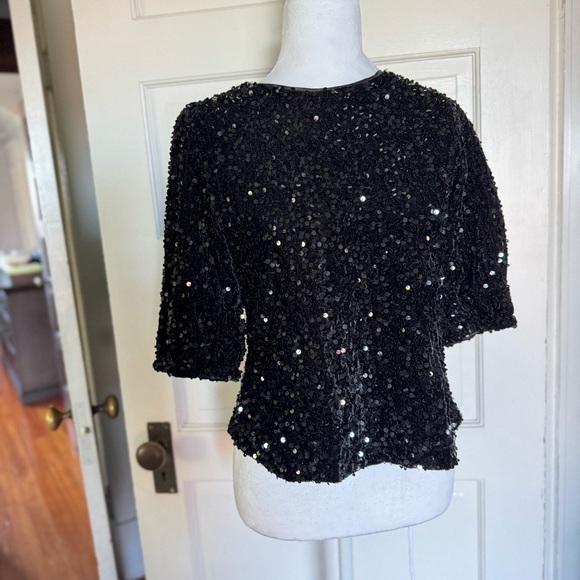 Nanette Lepore Black Velvet Sequin Party Top – Size Small - Picture 4 of 9
